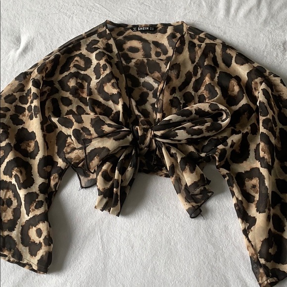 SHEIN Tops - Shein Leopard Wrap Top